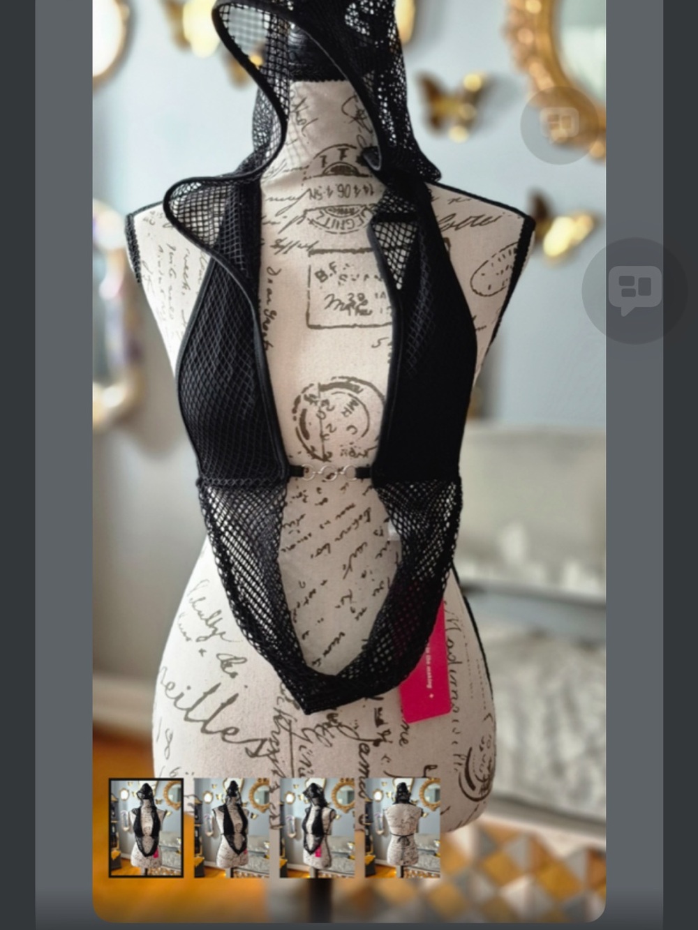 SHEIN Black Mesh Hooded Halter Top